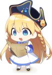 1girl :d ahoge alpha_transparency anime_coloring artist_request black_hat black_shoes blonde_hair blue_bow blue_dress blue_eyes blue_gemstone blue_sleeves blunt_ends bow braid character_ornament chibi chibi_only dot_nose dress dress_bow eyes_visible_through_hair full_body gem gem_hat_ornament gradient_eyes green_gemstone hair_between_eyes happy hat holding holding_map jellyppi kneehighs layered_dress layered_sleeves long_dress long_hair long_sleeves looking_at_object low-braided_long_hair low-tied_long_hair map mary_janes multicolored_eyes nexon official_art open_mouth pirate_hat red_gemstone second-party_source shoes short_over_long_sleeves short_sleeves simple_background sleeve_cuffs smile socks solo standing straight_hair tales_weaver teardrop-shaped_gem tichiel_juspian transparent_background twin_braids very_long_hair white_dress white_sleeves white_socks yellow_gemstone 