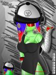  alternate_breast_size_(larger) breasts cleavage colored_skin dedf1sh english_text gem green_gemstone green_skin hat headphones highres sanitized_(splatoon) single_bare_shoulder splatoon_(series) themightyemerald 