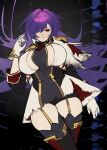  armor azur_lane cleavage_cutout clothing_cutout garter_straps gloves long_hair looking_at_viewer necktie purple_hair red_eyes short_shorts shorts shoulder_armor shy-bear sleeve_cuffs thighhighs trento_(azur_lane) trento_(meta)_(azur_lane) white_gloves 