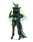2017 anthro arthropod bikini black_bikini black_body black_clothing black_skin black_swimwear breasts changeling cleavage clothed clothing crown ear_piercing equid equine eyeshadow eyewear eyewear_on_head female friendship_is_magic full-length_portrait green_eyes green_eyeshadow green_hair hair hasbro headgear hi_res hoof_hands hooves horn insect_wings king-kakapo long_hair makeup mammal my_little_pony mythological_creature mythological_equine mythology open_mouth piercing portrait queen_chrysalis_(mlp) simple_background solo sunglasses sunglasses_on_head swimwear two-piece_swimsuit unguligrade white_background wings