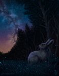  2022 blurred_foreground detailed digital_media_(artwork) female feral forest glistening glistening_eyes grass hare kippycube lagomorph leporid long_ears looking_back looking_up mammal night outside plant signature sky snowaurus solo star starry_sky tall_grass tree watermark whiskers 
