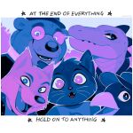  2girls 3boys absurdres angus_delaney animal_ears artist_name bea_santello beak bear_boy bear_ears bird_boy bleydhdu brown_hat cat_ears cat_girl cigarette commentary crocodile_girl english_text fangs fedora fox_boy fox_ears furry furry_female furry_male germ_warfare gregg_lee hat highres mae_borowski multiple_boys multiple_girls negative night_in_the_woods open_mouth round_eyewear smile smoke symbol-only_commentary upper_body whiskers 