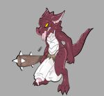 absurd_res anthro balls big_balls big_penis bodily_fluids club_(weapon) cum cum_drip dripping ears_back forked_tongue genital_fluids genitals hi_res humanoid_genitalia humanoid_penis kobold lycansdenx male melee_weapon penis pivoted_ears scales scalie solo tongue weapon yellow_eyes