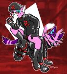 2025 abstract_background absurd_res alternate_color anthro anthrofied august_(meowmcmeow) august_(torracat) ball_gag bdsm biped black_ball_gag black_collar black_sclera blue_body blue_eyes blue_fur blue_nose bodysuit bondage boots bound briefs clean_diaper clothe clothed clothing collar diaper digital_media_(artwork) dipstick_tail domestic_cat dominant dominant_male eyewear felid feline felis footwear fur gag gagged generation_7_pokemon glasses glistening gloves handwear hat headgear headwear hi_res latex latex_bodysuit latex_boots latex_briefs latex_clothing latex_diaper latex_footwear latex_gloves latex_handwear latex_skinsuit latex_topwear latex_underwear male mammal markings multicolored_body multicolored_fur nintendo pink_body pink_fur pink_tail pokeball pokemon pokemon_(species) pokemorph purple_body purple_fur purple_tail red_background red_eyewear red_glasses shoes signature simple_background skinsuit smile spiked_collar spikes striped_markings striped_tail stripes submissive submissive_male tail tail_markings team_rocket team_rocket_uniform team_rubber_rocket tight_clothing topwear torracat underwear uniform wearing_diaper white_body white_fur white_tail wiprogress