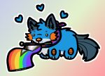 accessories_only bisexual_pride_colors blue_body blue_fur blue_heart brown_eyes canid canine canis chibi clothing countershading daww fin flag flag_(object) fur generation_3_pokemon gradient_background head_tuft heart_symbol hearts_around_head holding_flag holding_object hybrid lgbt_pride male mammal mouth_hold multicolored_neckwear multicolored_scarf neckwear nintendo object_in_mouth orange_body orange_gills orange_nose orange_scales outline pattern_clothing pattern_scarf pokemon pokemon_(species) pride_color_flag pride_color_neckwear pride_color_scarf pride_colors progress_pride_colors rainbow_pride_colors scales scarf simple_background solo stormiehills striped_clothing striped_scarf stripes swampert tail tail_fin tuft white_body white_countershading white_outline wolf xevy