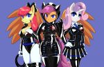 anthro apple_bloom_(mlp) black_bodysuit black_bottomwear black_clothing black_collar black_latex black_skinsuit black_skirt bodysuit bottomwear clothed clothed_anthro clothed_female clothing collar earth_pony equid equine feathered_wings feathers female friendship_is_magic garter_straps gloves grey_body group hair handwear hasbro hi_res hood hoodie_bodysuit horn horse latex latex_bodysuit latex_bottomwear latex_clothing latex_leotard latex_skinsuit latex_skirt latex_uniform leggings legwear leotard looking_at_viewer mammal mind_control multicolored_hair my_little_pony mythological_creature mythological_equine mythology orange_body pegasus pink_hair pony purple_hair red_hair school_uniform scittykitty scootaloo_(mlp) skinsuit skirt story story_in_description sweetie_belle_(mlp) tail tight_clothing trio two_tone_hair unicorn uniform whip white_clothing white_gloves white_handwear white_leggings white_legwear wings yellow_body