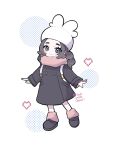  1girl ansha_(pokemon) bag black_coat black_hair blue_eyes blush blush_stickers braid closed_mouth coat full_body hat heart highres long_hair long_sleeves looking_at_viewer pink_scarf pokemon pokemon_legends:_z-a saki_pokeoekaki scarf shoes smile solo white_hat winter_clothes winter_coat 