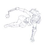  1girl boots bracer breasts cleavage gloves greyscale helmet holding_flail jewelry lineart long_hair medium_breasts monochrome necklace solo tactics_ogre thigh_strap toned toned_female white_background windcaller 