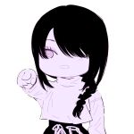  1girl braid braided_ponytail chain chainsaw_man chibi chibi_only deer60868637 hair_over_shoulder limited_palette long_hair nayuta_(chainsaw_man) open_mouth pointing ringed_eyes solo sweater turtleneck turtleneck_sweater 