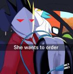  butt clothed clothing deltarune duo female he_wants_to_order humanoid male male/female meme swatchling tasque_manager undertale_(series) video_games zackthedraq 