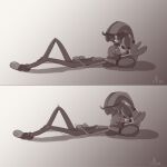 absurd_res anthro bent_legs bodily_fluids caressing_face crossed_legs crying duo eye_contact female glitch_productions hand_on_chest hi_res humanoid jax_(tadc) kiss_on_lips lagomorph leporid looking_at_another lying male mammal on_back pomni_(tadc) rabbit resting_on_partner screaming_alice shaking shivering simple_background tears the_amazing_digital_circus