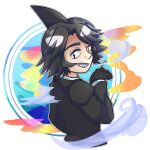  1boy black_gloves black_hair black_jacket cigarette fins funamusea gloves head_fins highres holding holding_cigarette idate_(funamusea) jacket multicolored_hair oounabara_to_wadanohara sharp_teeth smoke smoking teeth two-tone_hair wendysudy white_hair 