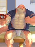  2022 3:4 anthro asian_clothing barazoku clothing crocodile crocodilian crocodine crocodylid detailed_background dragon_quest dragon_quest:_the_adventure_of_dai east_asian_clothing fundoshi hi_res humanoid_hands japanese_clothing jinbei_(clothing) kemono male muscular muscular_male reptile salz_sop scalie sitting solo square_enix underwear video_games white_clothing white_fundoshi white_underwear 