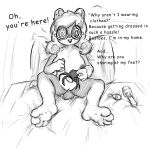 bed cricetid dister_rohtas egg_vibrator eyewear feet female fetish foot_fetish furniture glasses hamster hi_res mammal nora_muller nude nude_female on_bed pillow rodent screwdriver sex_toy soles solo spiral_glasses text tools vibrator