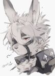  1boy alternate_species body_fur commentary furry furry_male highres male_focus portrait puff_of_air rabbit_boy red_eyes short_hair simple_background solo sski_0 symbol-only_commentary von_lycaon white_background white_fur white_hair zenless_zone_zero 