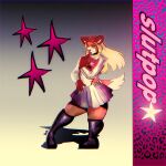 acrylic_nails boots bottomwear canid canine clothing female footwear fox hi_res humanoid jacket kim_petras leather leather_boots leather_bottomwear leather_clothing leather_footwear leather_skirt mammal shoes skirt solo strawb5rryotter topwear y2k_(graphic_design)