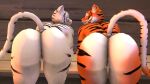  anthro bench bent_over big_butt blue_eyes bored_expression bubble_butt butt butt_focus duo felid female genitals hi_res huge_butt kyleroo looking_at_viewer looking_back mammal nude outside pantherine petruz_(copyright) presenting presenting_hindquarters pussy raised_tail smile teeth tiger tiger_(petruz) yellow_eyes 