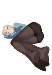  1girl absurdres alternate_costume ass black_panties blonde_hair blue_shirt blush brown_pantyhose feet foot_focus foreshortening heart highres kitagawa_marin legs legs_together long_sleeves looking_at_viewer lying nmm no_pants no_shoes on_side panties panties_under_pantyhose pantyhose red_eyes shirt simple_background smile soles solo sono_bisque_doll_wa_koi_wo_suru thighband_pantyhose thighs toes underwear white_background 
