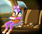 2024 5:4 5_fingers absurd_res ageplay anthro blue_body blue_fur blue_nose car car_seat clothed clothing cookie detailed_background digital_media_(artwork) dipstick_tail domestic_cat eyewear felid feline felis fingers food footwear fur glasses goldfish_crackers harness hi_res high_chair infantilism inside_car inside_vehicle lemonsqueezy male mammal markings messy multicolored_body multicolored_fur open_mouth orange_clothing orange_footwear orange_shoes orange_shortalls overalls pink_body pink_fur pink_tail roleplay shoes shortalls sippy_cup sitting smile socks steamdeck tail tail_markings vehicle white_body white_fur white_tail