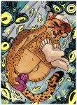 absurd_res anal anal_masturbation anthro asher_(thoralexander) bastriw cheetah clothing dildo ear_piercing eyebrow_piercing facial_piercing felid feline footwear fur hi_res knees_pulled_up male mammal markings masturbation occult_symbol pentagram piercing sex_toy socks solo spots spotted_body spotted_fur supernatural symbol