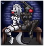 3_toes 4_toes absurd_res all_fours angry anthro arms_tied athletic athletic_anthro athletic_female ball_gag basement bdsm bench big_breasts bikini bikini_bottom bikini_top black_body black_fur black_nose bodily_fluids bondage bound bovid bovid_horn breast_bondage breasts brick_wall canid canid_demon canine caprine caprine_horn claws clothed clothing demon drooling duo eyebrows feet female fully_bound fur gag gagged goat goat_horn hair halter hands_behind_back harness harness_ball_gag harness_gag hellaverse hellhound helluva_boss hi_res horn humite-ubie kidnapping legs_tied looking_at_viewer looking_down loona_(helluva_boss) mammal motion_lines multicolored_body multicolored_fur mythological_canine mythological_creature mythology navel on_bench open_mouth open_mouth_gag partially_clothed partially_clothed_anthro partially_clothed_female red_sclera restrained restraints rope rope_bondage rope_harness saliva sharp_teeth sitting submissive submissive_anthro submissive_female swimwear tail teeth toe_claws toes two-piece_swimsuit wall_(structure) white_body white_eyes white_fur white_hair