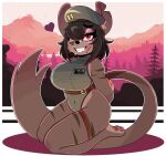  &lt;3 2022 3_toes absurd_res anthro beret big_breasts blood bodily_fluids breasts brown_body brown_fur clothing eyebrow_through_hair eyebrows eyelashes feet felid female fur grin hair hat headgear headwear hi_res inner_ear_fluff kneeling leotard looking_at_viewer mammal notched_ear one_eye_closed pantherine pawpads red_eyes saliva sharp_teeth short_hair shoulder_tuft smile solo teeth thick_thighs toes translucent translucent_hair tuft wireless_shiba 