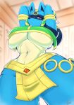  anthro big_breasts blue_body blue_fur bottomwear breasts clothing female fur generation_4_pokemon hi_res holowear_(pokemon) loincloth lucario nintendo pokemon pokemon_(species) pokemon_unite ruins_style_lucario solo thick_thighs video_games vixie00 