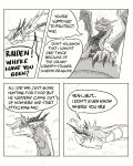  4:5 angry asian_mythology black_and_white claws comic comic_panel dialogue dragon duo east_asian_mythology eastern_dragon english_text eye_contact female feral hi_res horn line_art looking_at_another male monochrome mythology nuree_art question raiden_(nuree_art) reevah_(nuree_art) scalie sketch speech_bubble spikes text western_dragon wings 