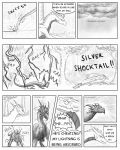  4:5 angry black_and_white claws comic comic_panel dialogue dragon duo electricity english_text female feral hi_res horn lightning line_art male monochrome nuree_art reevah_(nuree_art) scalie sketch speech_bubble spikes surprise text thunder western_dragon wings 