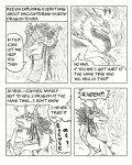  4:5 asian_mythology black_and_white claws comic comic_panel dialogue dragon duo east_asian_mythology eastern_dragon english_text female feral hi_res horn line_art looking_at_another monochrome mythology naya_(nuree_art) nuree_art reevah_(nuree_art) scalie sketch smile speech_bubble spikes surprise text western_dragon wings 