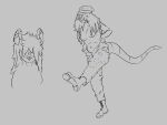  anthro beanie blair_(heademptyrat) boots braces clothed clothing ear_piercing female footwear gynomorph hair hat heademptyrat headgear headwear hi_res intersex mammal messy_hair murid murine navel navel_piercing nipple_piercing nipples piercing putting_on_clothes rat rodent shoes sketch slightly_chubby solo standing topless 