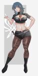  absurdres blue_eyes boots breasts byleth_(fire_emblem) byleth_(fire_emblem)_(female) fire_emblem fire_emblem:_three_houses full_body highres ihsnet lips looking_at_viewer medium_breasts medium_hair navel pantyhose shorts 