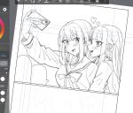  2girls art_program_in_frame bang_dream! bang_dream!_it's_mygo!!!!! commentary_request extreme_yuri_buta hanasakigawa_school_uniform heart highres long_hair long_sleeves misumi_uika multiple_girls sailor_collar school_uniform selfie sidelocks togawa_sakiko yuri 