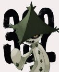  black_sclera cacturne colored_sclera commentary_request gogot hand_up highres looking_at_viewer no_humans pokedex_number pokemon pokemon_(creature) solo upper_body white_background yellow_eyes 