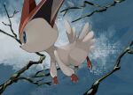  blue_eyes branch commentary_request day floating from_side gogot highres no_humans outdoors pokemon pokemon_(creature) solo victini 