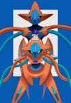 black_eyes blue_border border commentary deoxys deoxys_(attack) deoxys_(normal) gem gogot highres legs_apart looking_at_viewer no_humans pokemon pokemon_(creature) purple_gemstone tentacles white_background 