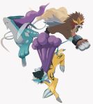  absurdres brown_fur claws closed_mouth entei fangs frown gogot highres no_humans open_mouth orange_eyes pokemon pokemon_(creature) raikou red_eyes simple_background suicune tusks white_background 