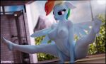  3d_(artwork) absurd_res anthro anthrofied blue_body blue_feathers breasts digital_media_(artwork) equid equine feathers featureless_crotch female friendship_is_magic hi_res mammal my_little_pony nipples nude pegasus rainbow_dash_(mlp) solo spread_legs spreading steamyart wings 