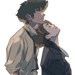  1boy 1girl collared_shirt cowboy_bebop faye_valentine jacket long_hair messy_hair necktie shirt sona_(mmediocreman) spike_spiegel 