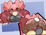 69_position ambiguous_gender anthro audino balls big_balls big_butt blush bodily_fluids butt cum cum_in_mouth cum_inside fan_character fellatio generation_1_pokemon generation_5_pokemon genital_fluids genitals heart_eyes heart_symbol hi_res kangaskhan male male/ambiguous male_(lore) nintendo oral oral_penetration orgasm penetration penile penis pokemon pokemon_(species) puff_(softestpuffss) sex softestpuffss sweat