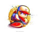  1boy artist_request baseball_cap baseball_uniform belt copyright_notice hat highres jikkyou_powerful_pro_yakyuu jikkyou_powerful_pro_yakyuu_(style) multicolored_hat multicolored_shirt multicolored_shoes no_mouth official_art pitching power_pro_kun purple_eyes rayman_limbs red_belt red_hat red_shirt red_shoes shirt shoes solo sportswear throwing two-tone_hat two-tone_shirt two-tone_shoes white_hat white_shirt white_shoes 