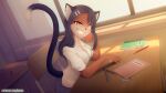  absurd_res accessory anthro chair clothing eipril felid feline female furniture grin hair_accessory hairpin hayase_nagatoro hi_res ijiranaide_nagatoro-san mammal notebook pencil_(object) school school_uniform sitting smile solo table uniform 