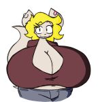  amanda_(flufflewdzthings) anthro bandage big_breasts blonde_hair breasts cleavage clothed clothing domestic_cat ear_piercing ear_ring felid feline felis female flufflewdzthings hair hi_res huge_breasts hyper hyper_breasts looking_at_viewer mammal piercing ring_piercing smile solo 