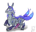 breasts canid canine canis fire flaming_hair genitals herm hybrid hybrid_dick hyper intersex knotted_dick lagomorph leporid mammal mammal_taur penis pseudo_hair rabbit taur toggle_(artist) wolf 