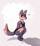  2022 absurd_res anthro bottomwear canid canine canis clothed clothing crouching digital_media_(artwork) enginetrap female fully_clothed fur head_tuft hi_res jackal light lighting mammal shaded shorts smile solo syl_(enginetrap) tan_body tan_fur tuft 