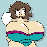  anthro big_breasts breasts brown_hair cleavage cleavage_overflow clothed clothing female flufflewdzthings hair huge_breasts lemur mammal primate solo strepsirrhine swimwear wide_hips 