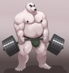  2022 anthro arm_hair barazoku barbell barefoot belly biceps big_belly big_bulge big_muscles bin_(artist) black_eyebrows body_hair bulge chest_hair claws clothing deadlift exercise eyebrows facial_hair feet fur grey_background happy_trail hi_res huge_muscles humanoid_feet jockstrap leg_hair male mammal musclegut muscular muscular_anthro muscular_male navel nipples pecs plantigrade polar_bear pubes simple_background smile solo standing thick_thighs tuft underwear ursid ursine weightlifting white_body white_fur workout 