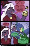  alcohol anthro avian beverage bird clothed clothing comic duo female hi_res jock magic_user male mammal murid murine parrot potion rat rodent roxythefoxy rude shove witch 