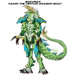  2021 absurd_res anthro armor brown_claws claws clothed clothing colored_sketch dated digitigrade dragon facial_hair famir_(artist) famir_(character) front_view goatee green_armor green_body green_ears hi_res horn male pawpads red_pawpads signature simple_background sketch solo standing white_background yellow_horn 