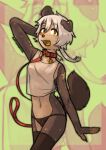  anthro barely_visible_breasts blush bodily_fluids breasts clothing collar dog_tags female floppy_ears hair hi_res leash legwear panties piercing puppyemonade shirt solo sweat tank_top thigh_highs tongue tongue_piercing topwear underwear white_hair 
